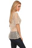 HMT-4032 Beige Crocheted Knit Tunic Top with Short Sleeves