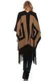 HMT-4033 Women's Black/Brown Thick Knit Wrap Poncho Cape