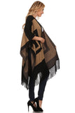 HMT-4033 Women's Black/Brown Thick Knit Wrap Poncho Cape