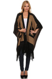 HMT-4033 Women's Black/Brown Thick Knit Wrap Poncho Cape