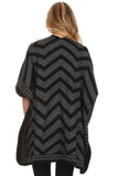 HMT-4034 Black/Gray Chevron-Print Wrap Poncho with Pockets