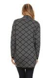 HMT-4035 Black/Gray Geometric Print Open Front Cardigan with Pockets