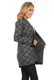 HMT-4035 Black/Gray Geometric Print Open Front Cardigan with Pockets
