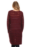 HMT-4039 Women's Knit Punch Hole Long Cardigan with Pockets