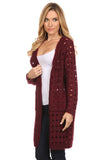 HMT-4039 Women's Knit Punch Hole Long Cardigan with Pockets