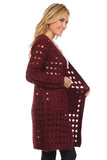 HMT-4039 Women's Knit Punch Hole Long Cardigan with Pockets