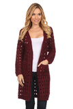 HMT-4039 Women's Knit Punch Hole Long Cardigan with Pockets