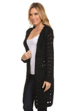 HMT-4039 Women's Knit Punch Hole Long Cardigan with Pockets