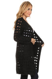 HMT-4039 Women's Knit Punch Hole Long Cardigan with Pockets
