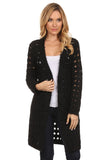 HMT-4039 Women's Knit Punch Hole Long Cardigan with Pockets