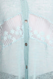 HMT-5066B Women's Blue Short-sleeve Button-up Lace Panel Loose-fit Cardigan