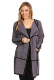 HMT-5069 Women's Thick Knit Chevron Print Open Front Cardigan