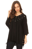 HMT-5087 Women's Solid Eyelet Embellished Tunic Top (O/S)