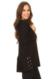 HMT-5087 Women's Solid Eyelet Embellished Tunic Top (O/S)