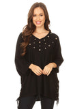 HMT-5087 Women's Solid Eyelet Embellished Tunic Top (O/S)
