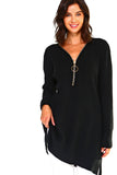 HMT-5090 Women's Thick Knit Loose Fit Zip-Up Tunic Top
