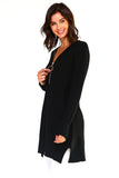 HMT-5090 Women's Thick Knit Loose Fit Zip-Up Tunic Top