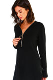 HMT-5090 Women's Thick Knit Loose Fit Zip-Up Tunic Top