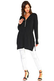 HMT-5090 Women's Thick Knit Loose Fit Zip-Up Tunic Top