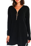 HMT-5090 Women's Thick Knit Loose Fit Zip-Up Tunic Top