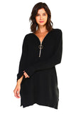 HMT-5090 Women's Thick Knit Loose Fit Zip-Up Tunic Top