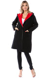 HMT-5091 Women's Color Block Heavy Knit Hooded Cardigan with Pockets