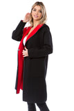 HMT-5091 Women's Color Block Heavy Knit Hooded Cardigan with Pockets