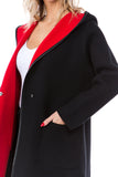 HMT-5091 Women's Color Block Heavy Knit Hooded Cardigan with Pockets