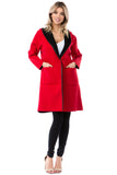 HMT-5091 Women's Color Block Heavy Knit Hooded Cardigan with Pockets