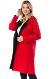 HMT-5091 Women's Color Block Heavy Knit Hooded Cardigan with Pockets