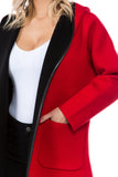 HMT-5091 Women's Color Block Heavy Knit Hooded Cardigan with Pockets