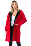 HMT-5091 Women's Color Block Heavy Knit Hooded Cardigan with Pockets