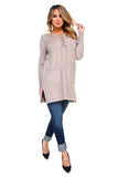 HMT-5095 Women's Knit Lace-Up Long Sleeves Tunic Top with Pockets