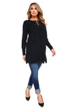 HMT-5095 Women's Knit Lace-Up Long Sleeves Tunic Top with Pockets
