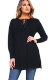 HMT-5095 Women's Knit Lace-Up Long Sleeves Tunic Top with Pockets