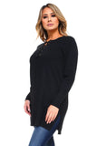 HMT-5095 Women's Knit Lace-Up Long Sleeves Tunic Top with Pockets