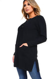 HMT-5095 Women's Knit Lace-Up Long Sleeves Tunic Top with Pockets