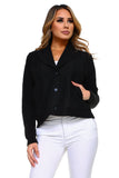 HMT-5098 Women Faux/ Suede Sherpa Short Cardigan with Pockets