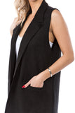 HMT-5118 Women's Faux/Suede Knit Long Vest with Pockets
