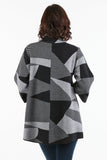 HMT-5119 Women's Thick Knit Geometric Print One-Button Closure Cardigan Coat