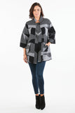 HMT-5119 Women's Thick Knit Geometric Print One-Button Closure Cardigan Coat