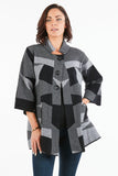 HMT-5119 Women's Thick Knit Geometric Print One-Button Closure Cardigan Coat