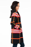 HMT-5121 Women's Hooded Plaid Open Front Cardigan with Pockets