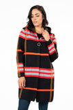 HMT-5121 Women's Hooded Plaid Open Front Cardigan with Pockets
