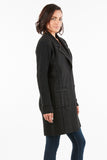 HMT-5123 Women Black Faux/Suede Sherpa Embellished Cardigan with Pockets