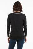 HMT-5125 Women's Black/Gray Knit V-Neck Long Sleeves Cardigan Sweater