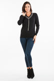 HMT-5125 Women's Black/Gray Knit V-Neck Long Sleeves Cardigan Sweater