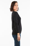 HMT-5125 Women's Black/Gray Knit V-Neck Long Sleeves Cardigan Sweater