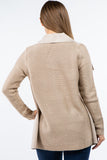 HMT-5131 Women Faux/Suede Knit Open Front Cardigan with Pockets