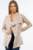 HMT-5131 Women Faux/Suede Knit Open Front Cardigan with Pockets